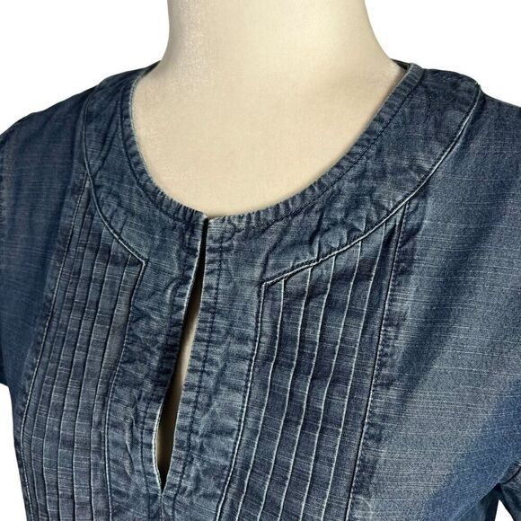 APC Medium Denim Short Sleeve Split Neck Chambray Shirt/Shift Blue Dress - Picture 8 of 13